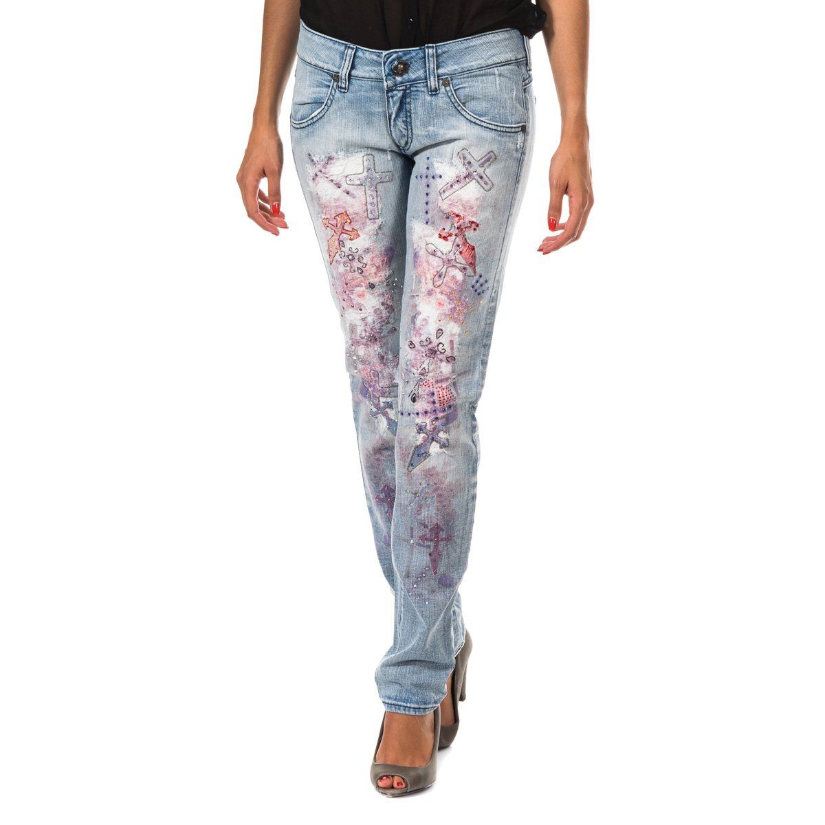 Slim-Fit Jeans mit Kreuz-Verzierungen
