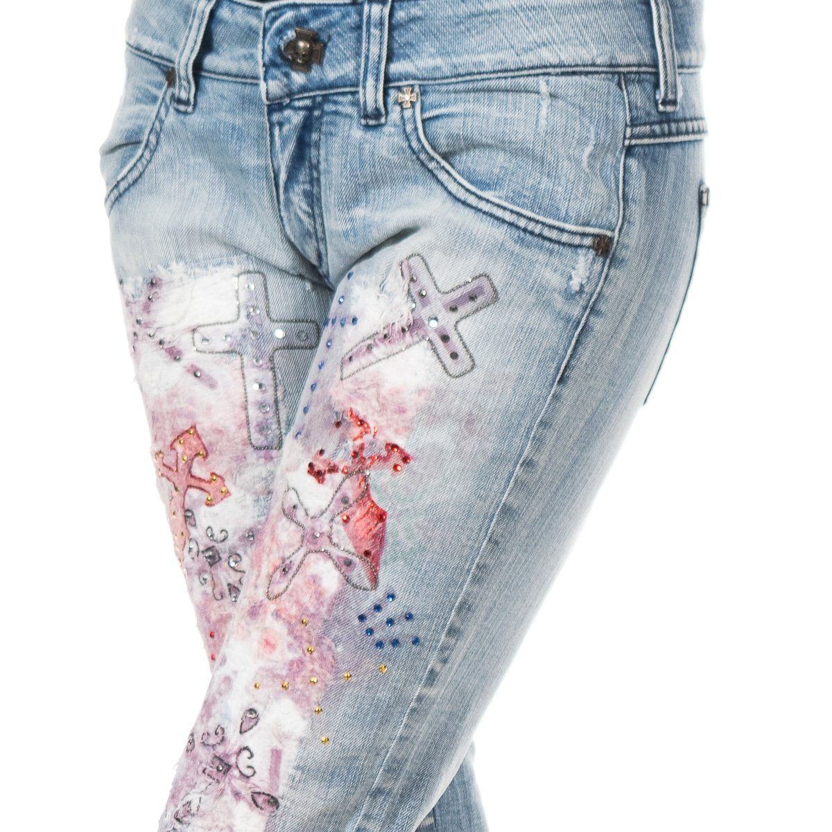 Slim-Fit Jeans mit Kreuz-Verzierungen