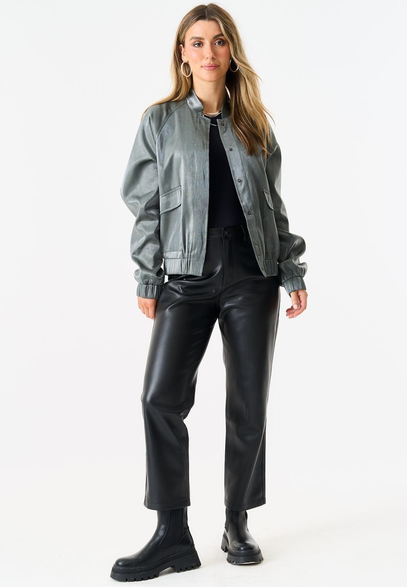 Metallic Blouson Bomberjacke mit elastischer Taille