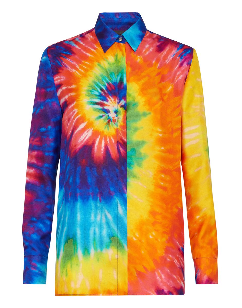 Seidenhemd mit psychedelischem Batikmuster