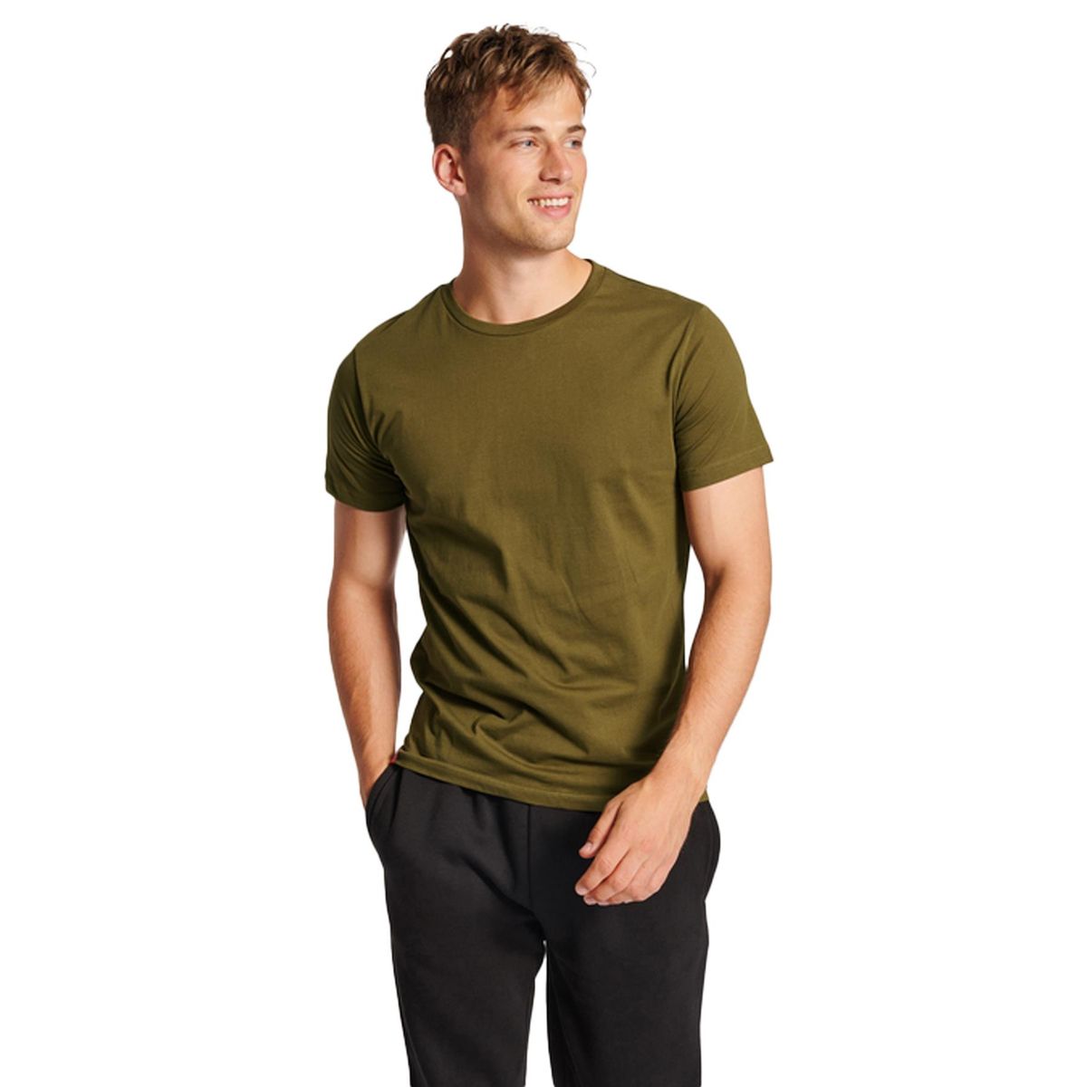 Klassisches olivgrünes T-Shirt mit Rundhalsausschnitt
