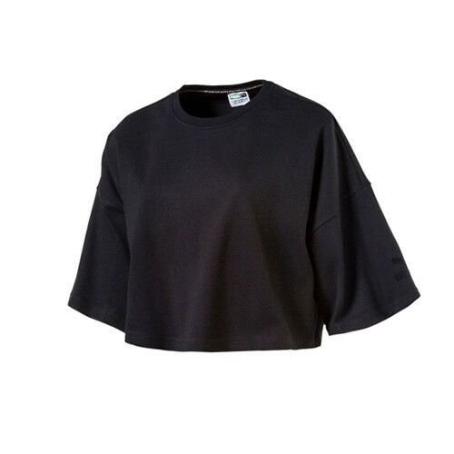 Cropped Baumwoll-T-Shirt mit weiten Ärmeln