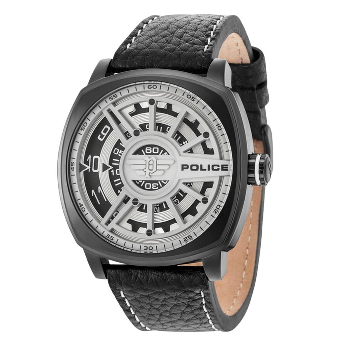 Moderne Herrenuhr mit schwarzem Lederarmband