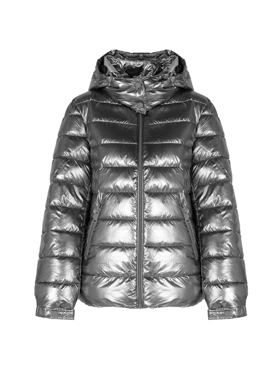 Metallic Gepolsterte Pufferjacke mit Kapuze