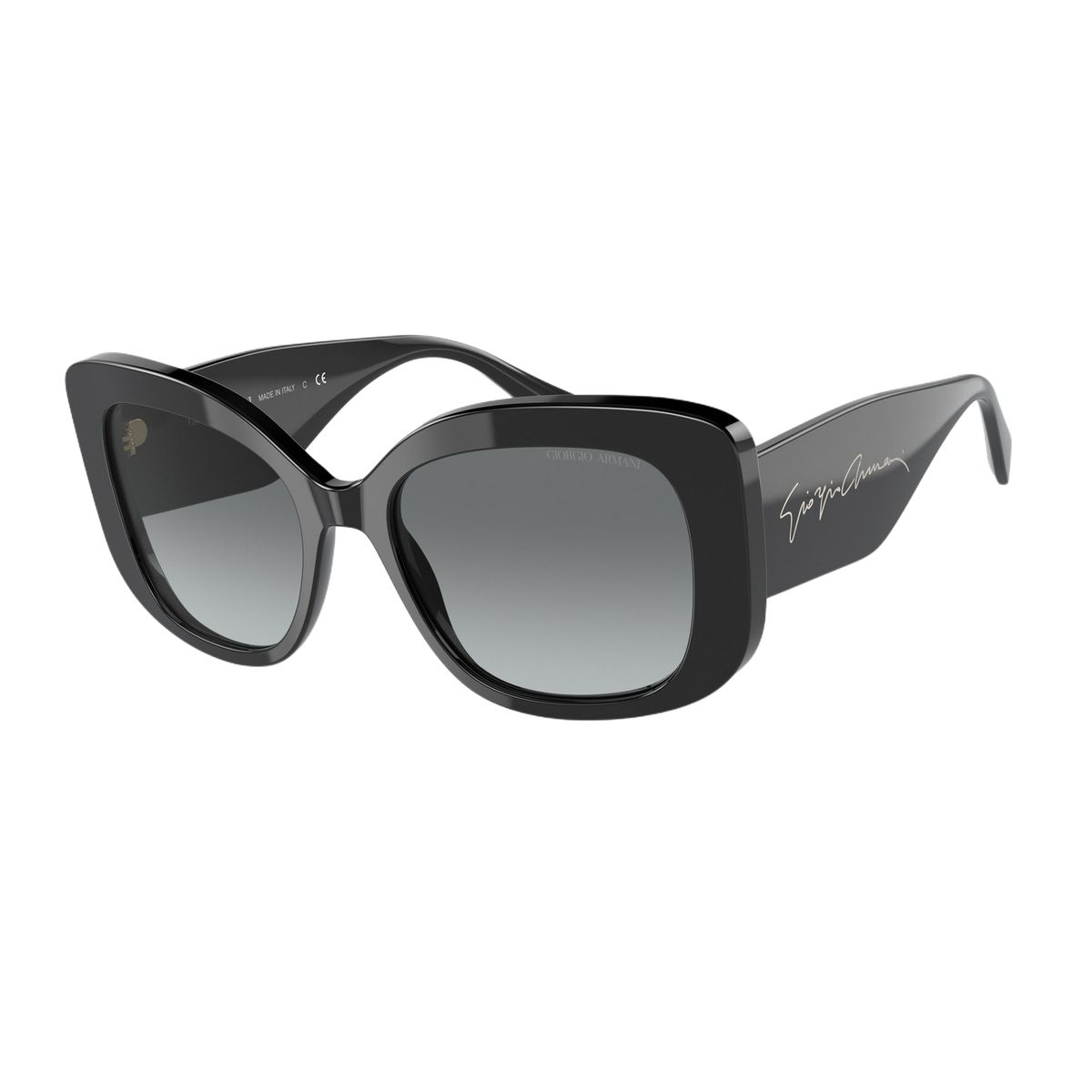 Schwarze übergroße Sonnenbrille mit Signaturdetail
