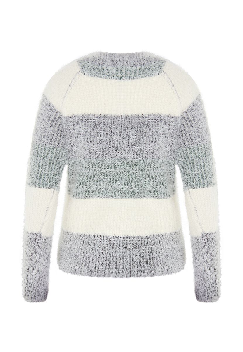 Flauschiger Streifenpullover mit Raglanärmeln