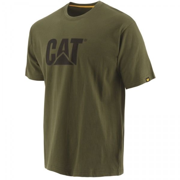 CAT MARKENLOGO Herren Baumwoll-T-Shirt Dunkelgrün