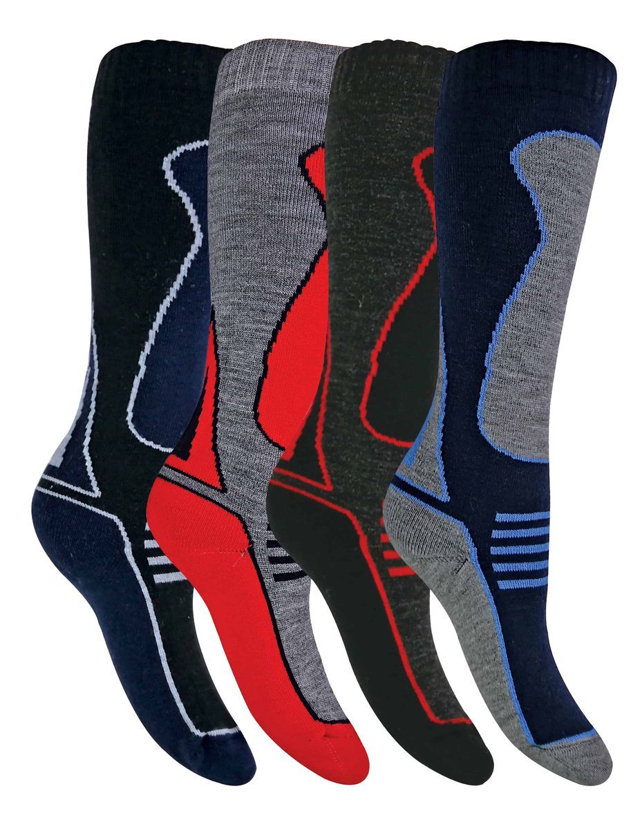 4 Paar Herren Damen Kinder Lange Kniestrümpfe aus Wollmischung Ski Socken