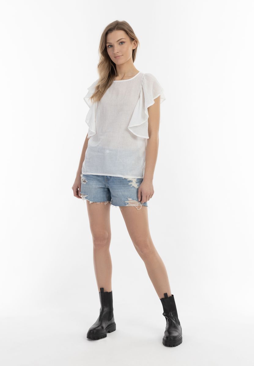 Leichte Baumwollbluse mit Flatterärmeln