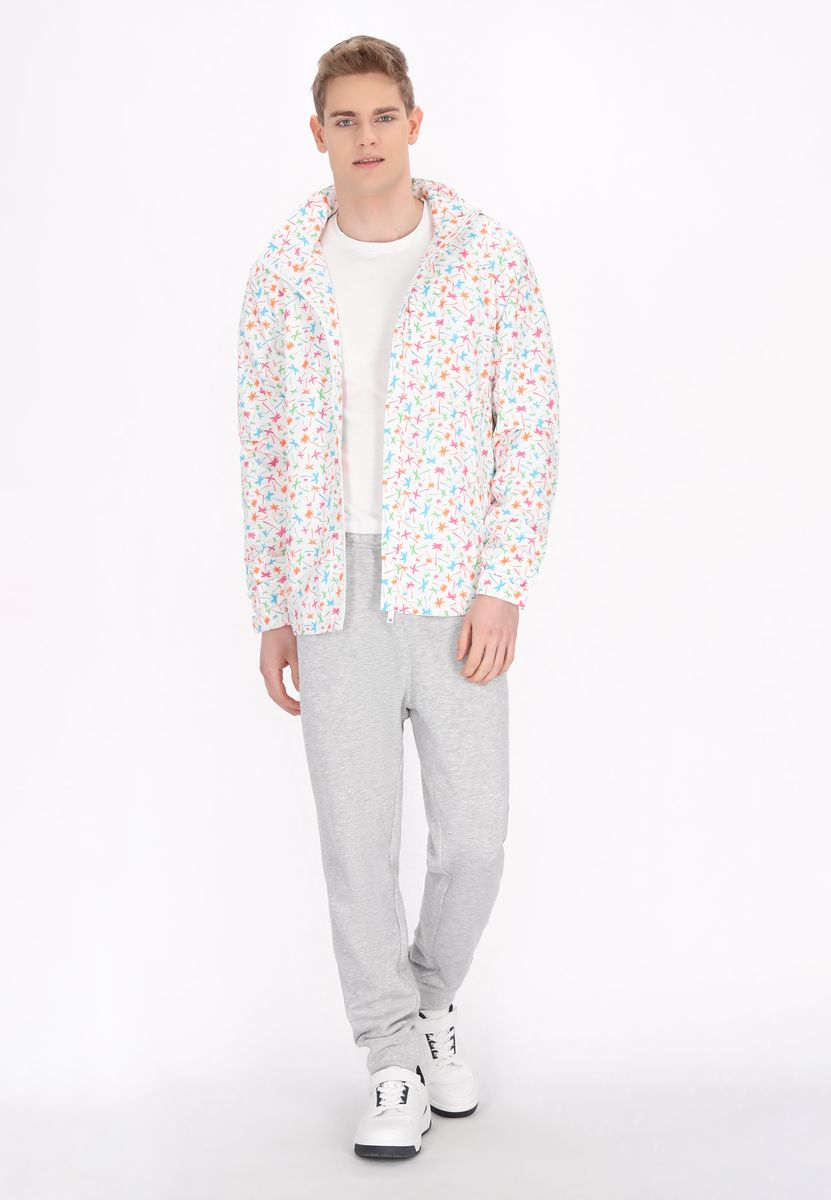 Windbreaker mit Kapuze und Tropenmuster