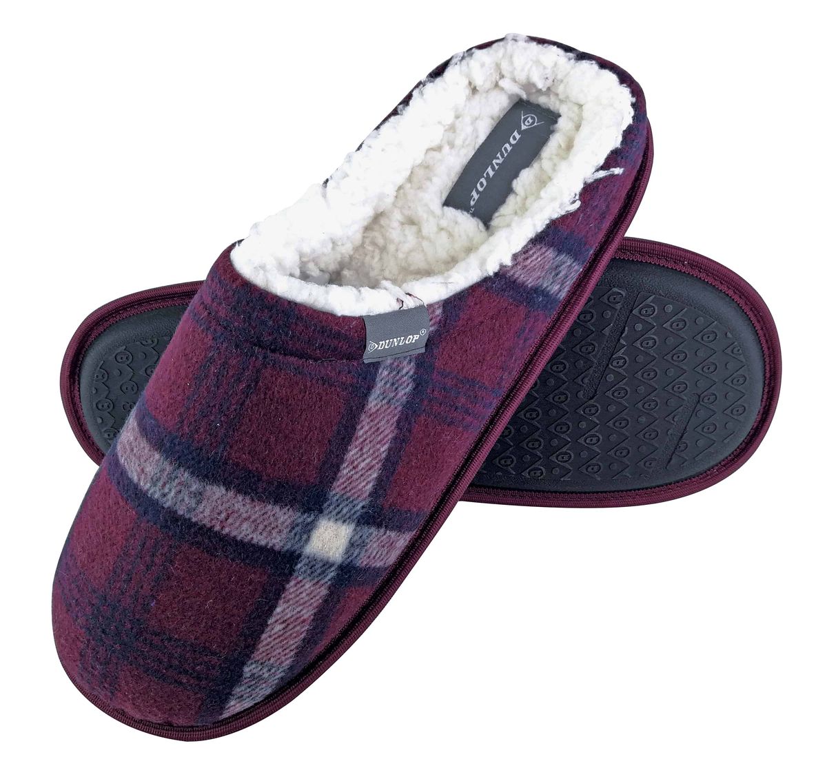 Dunlop - Mens Warm Plüsch Fleece gefüttert Schlupf auf Pantoffel kariert Hausschuhe