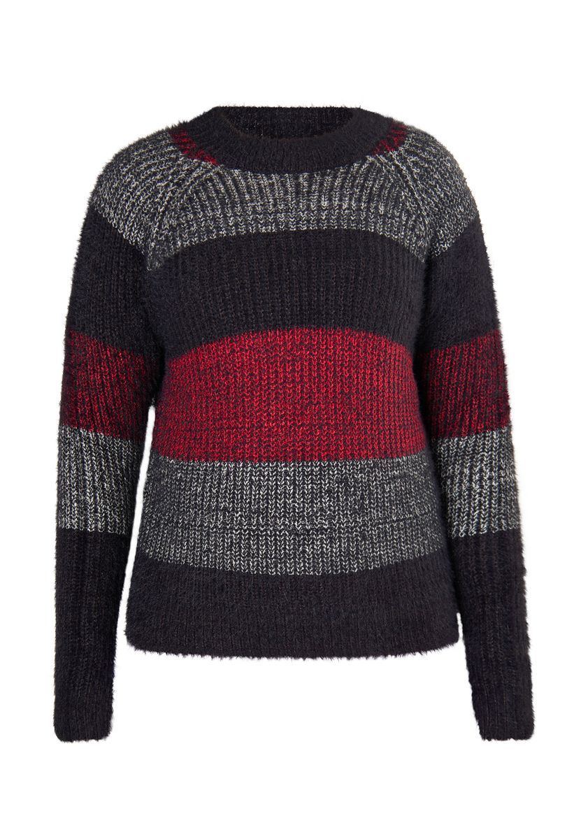 Gestreifter Strickpullover mit Rundhalsausschnitt