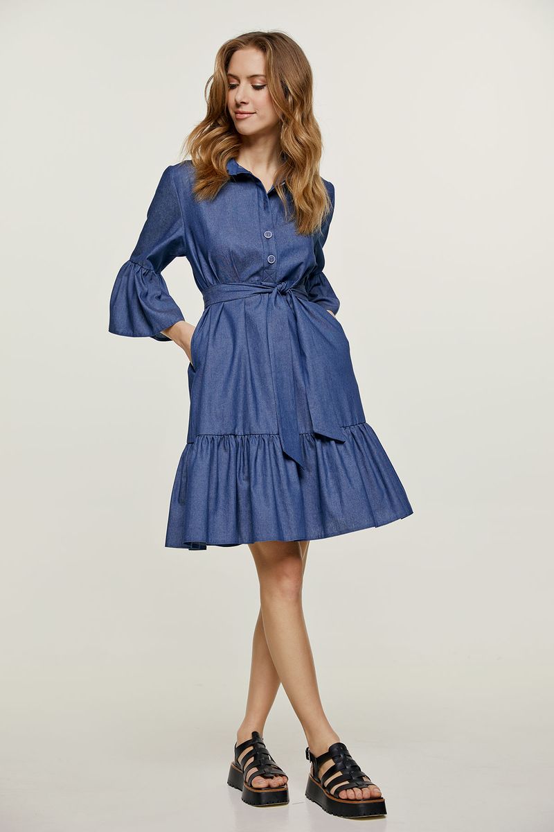 Jeanshemdkleid mit Rüschensaum