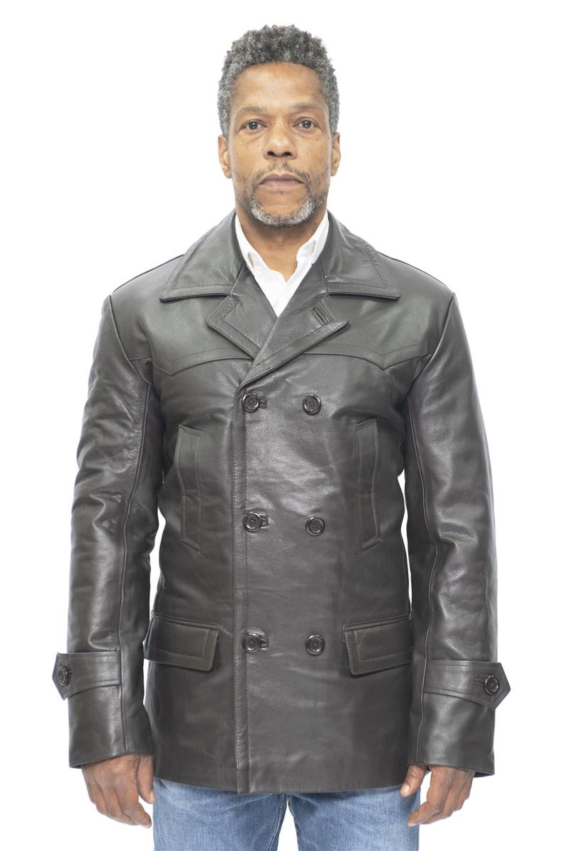 Herren Doppelreihiger Leder Peacoat Jacke
