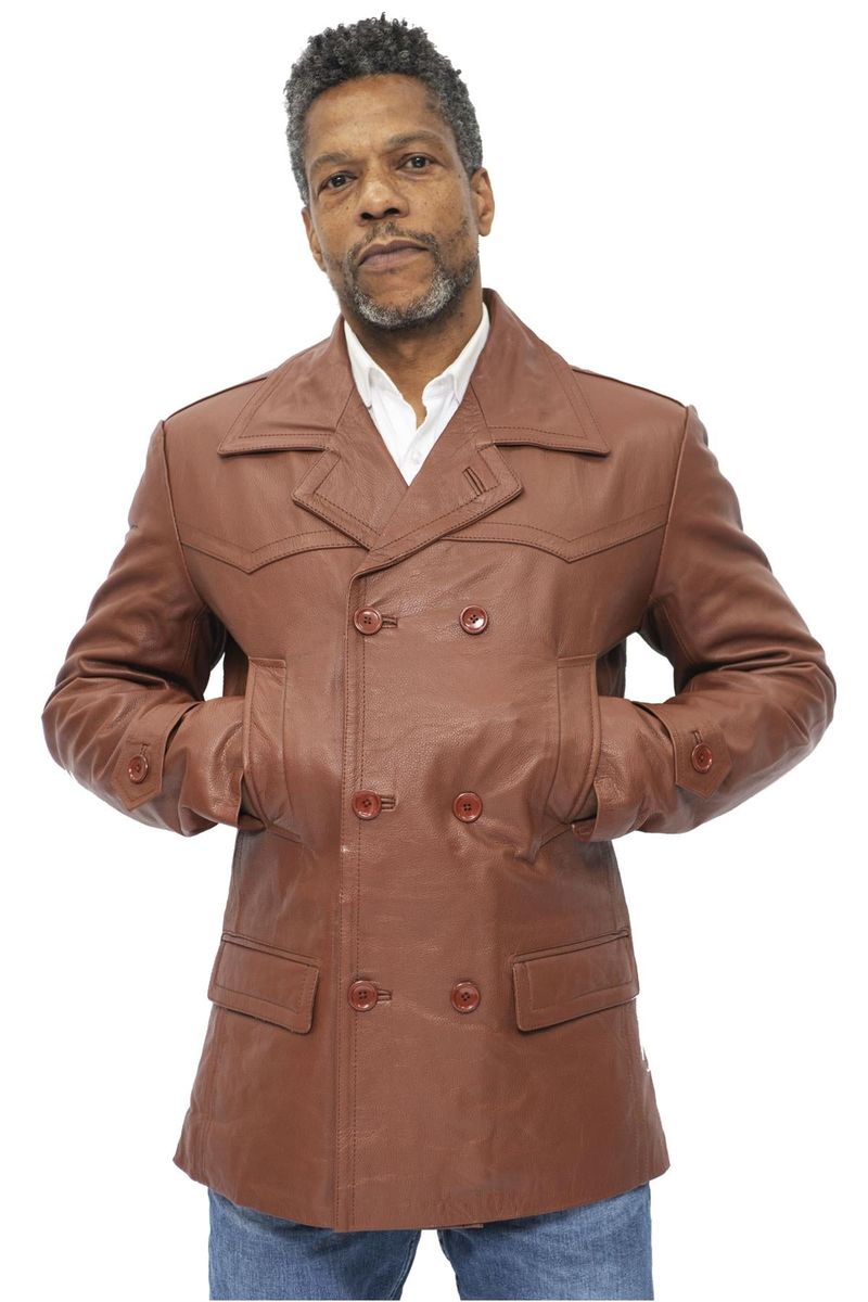 Herren Doppelreihiger Leder Peacoat Jacke