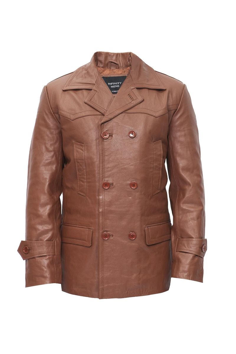 Klassischer zweireihiger Leder-Peacoat