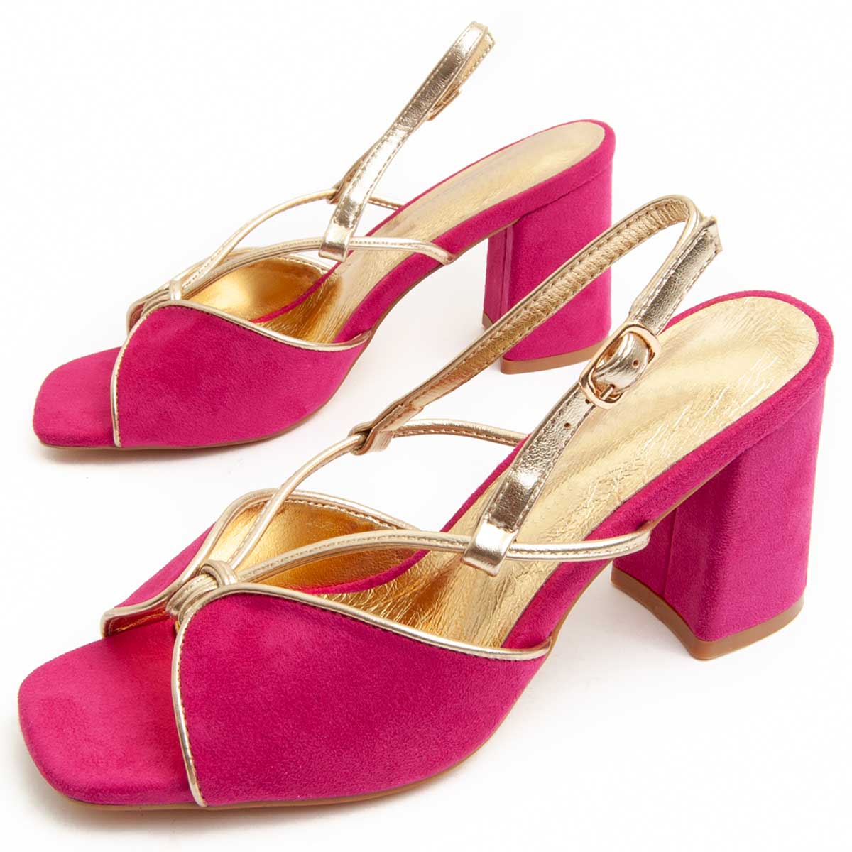Fuchsia Blockabsatz Riemchensandalen
