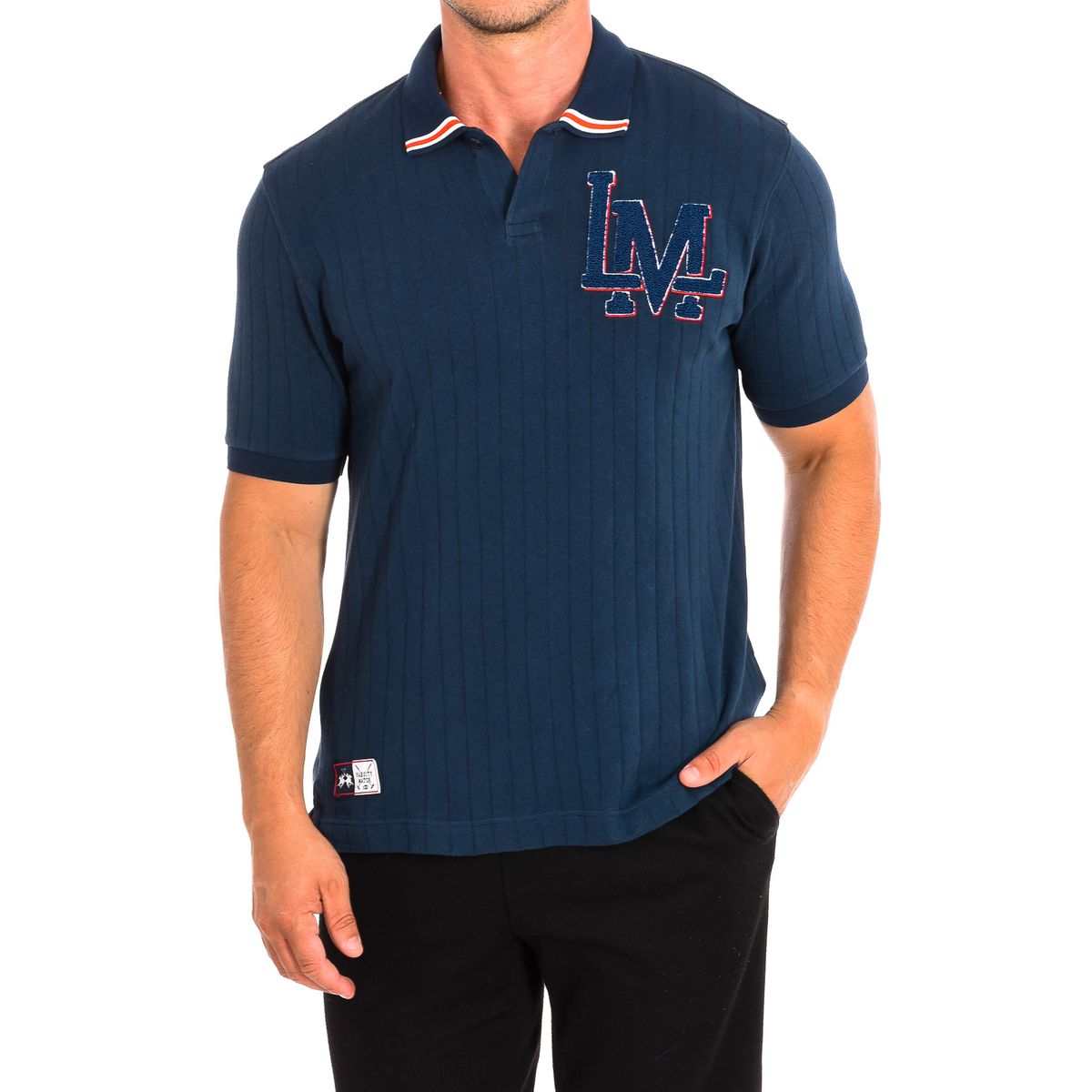 Geripptes Marineblaues Poloshirt mit Logo