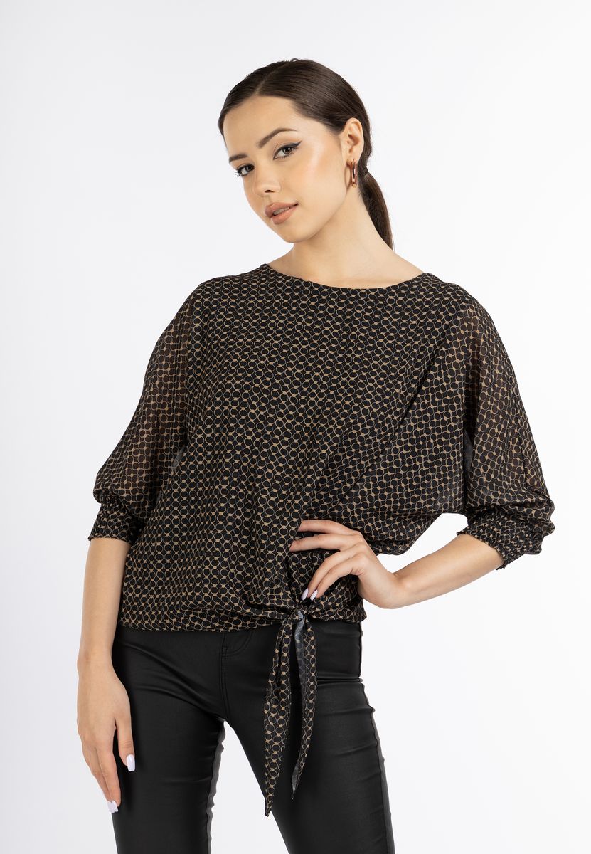 Bluse mit Knotendetail und Fledermausärmeln