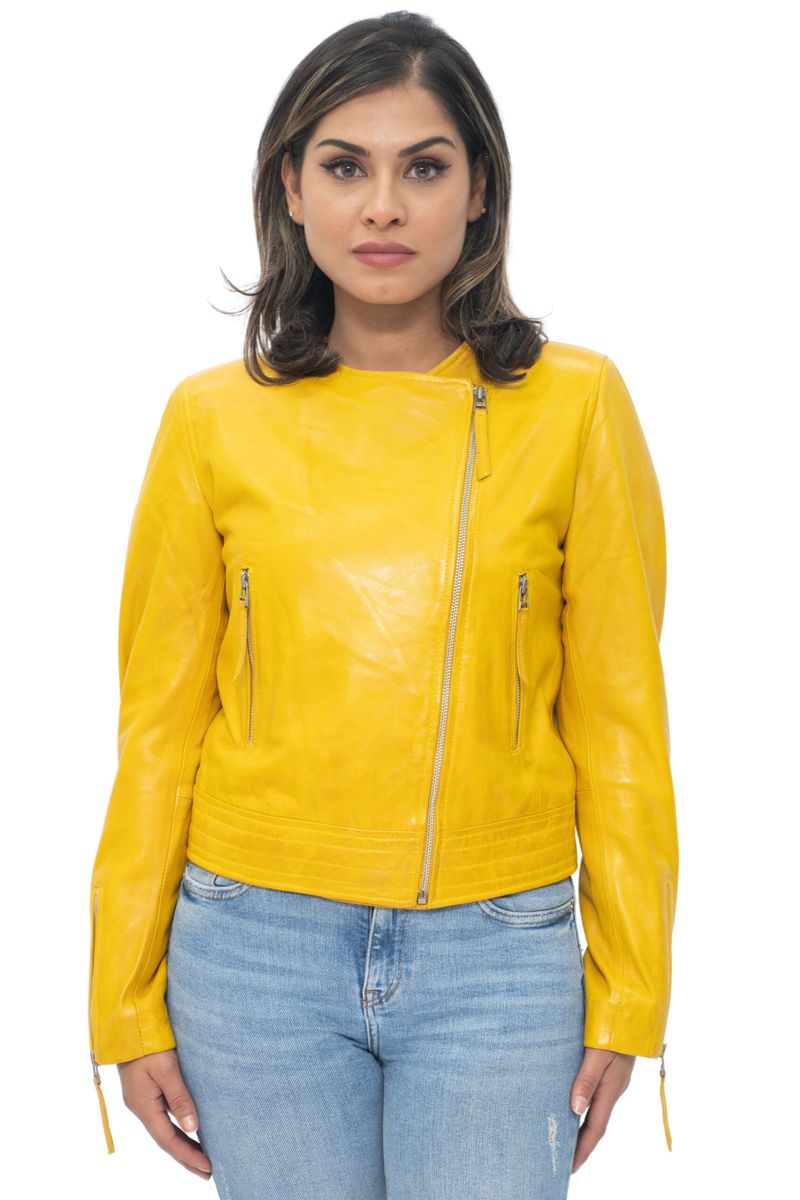Kragenlose Leder-Bikerjacke