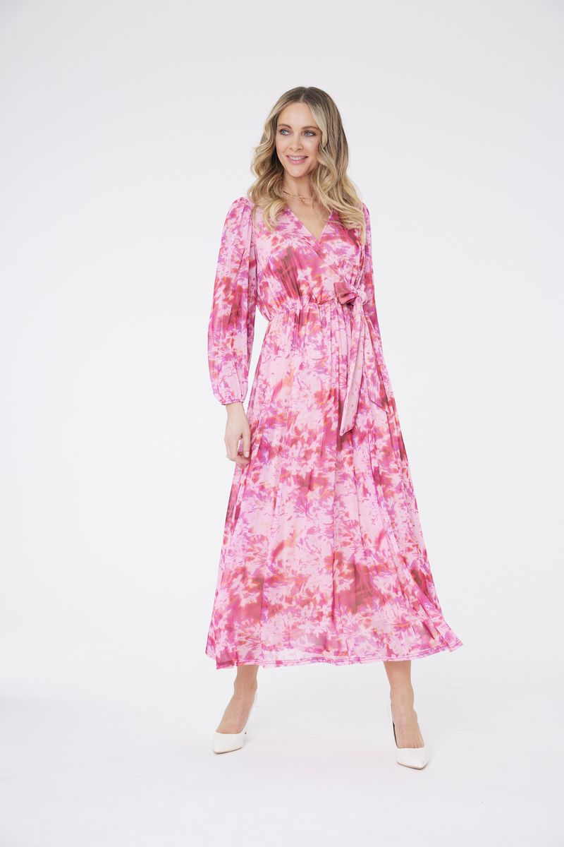 Rosa Maxikleid mit Blumendruck