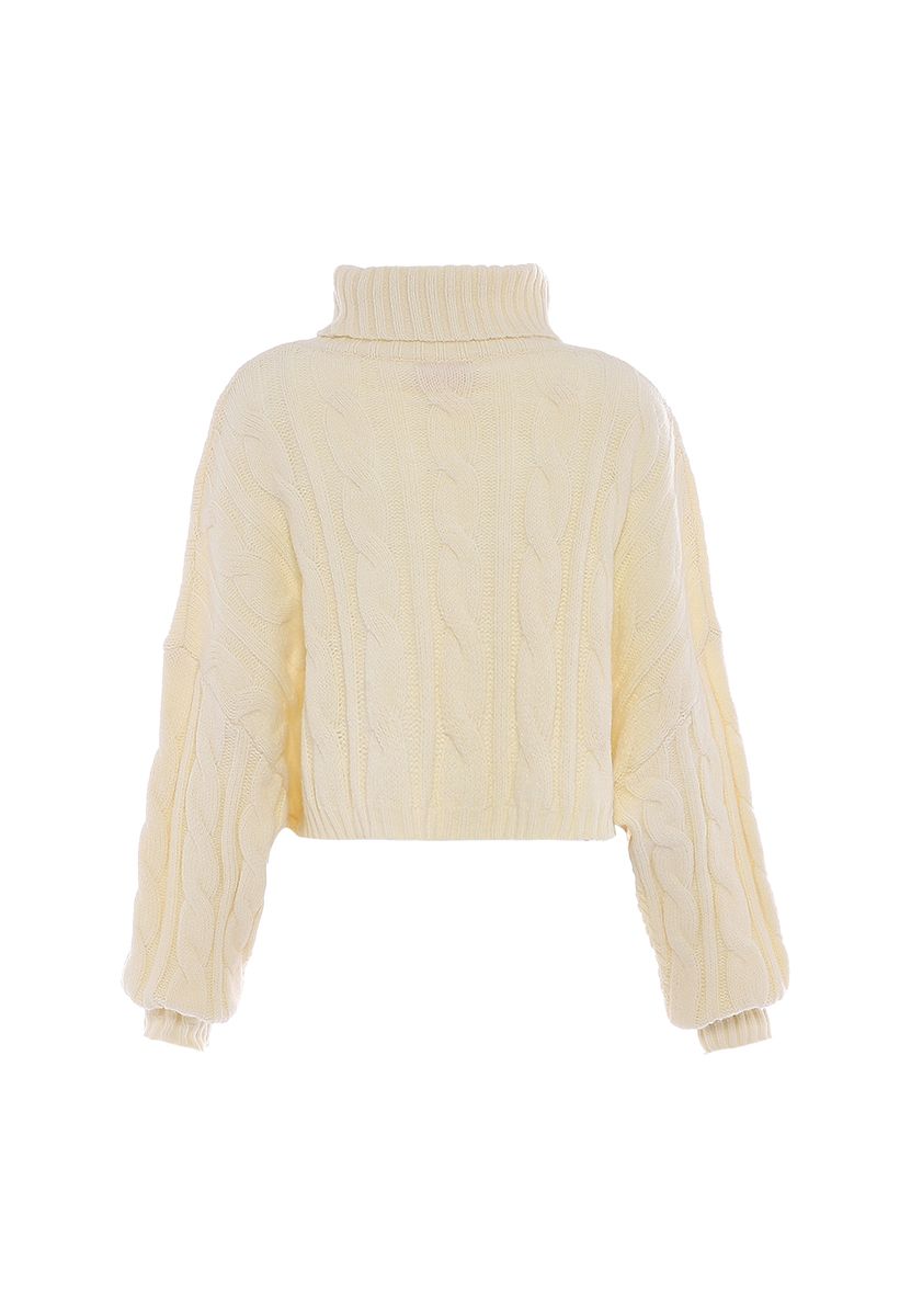 Kurzer Zopfstrick-Rollkragenpullover