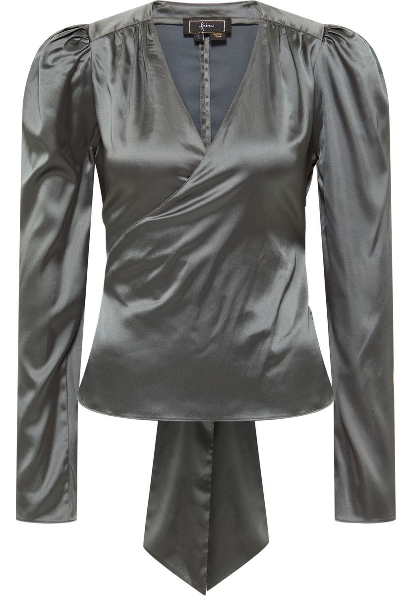 Satin-Wickelbluse mit Bindedetail