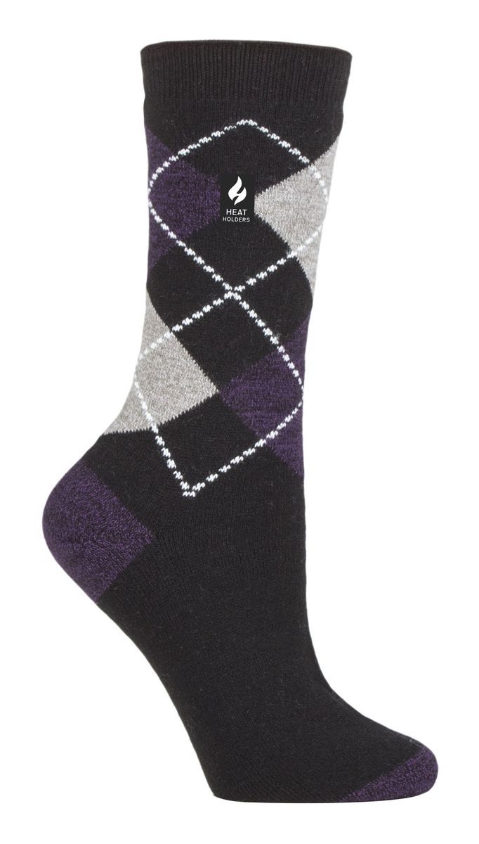Heat Holders Damen Ultra Lite Thermal Brushed Inner Yarn Design Socken Schwarz/Lila (Valletta)