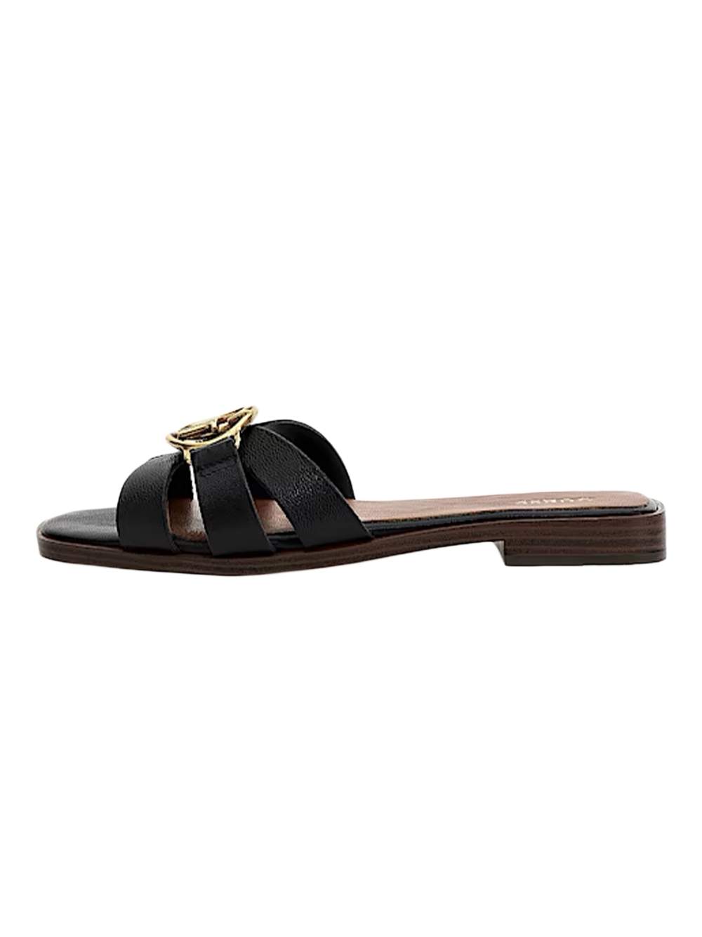 Flache Leder-Pantoletten mit goldenem Logo