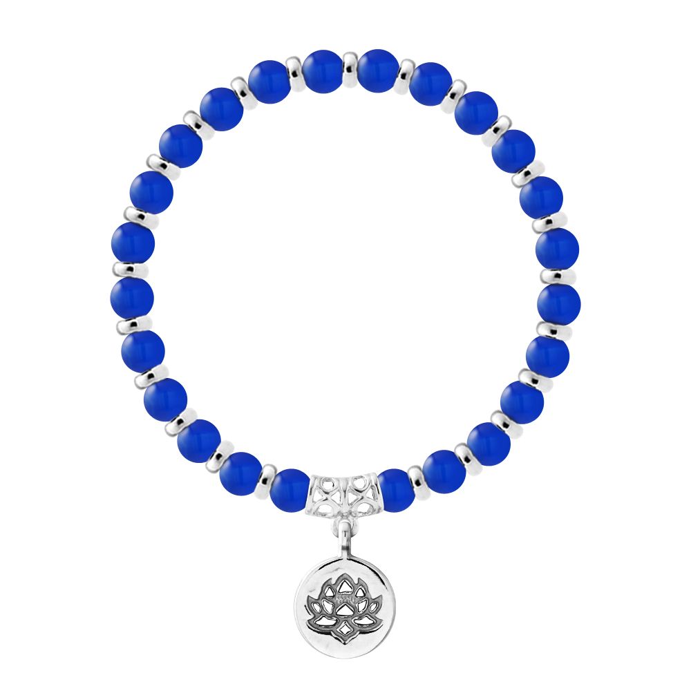 Blaues Achat Perlenarmband Lotus Anhänger