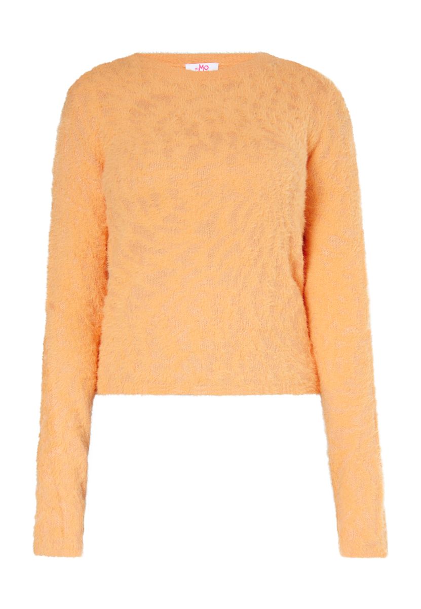 Flauschiger Strickpullover mit Rundhalsausschnitt