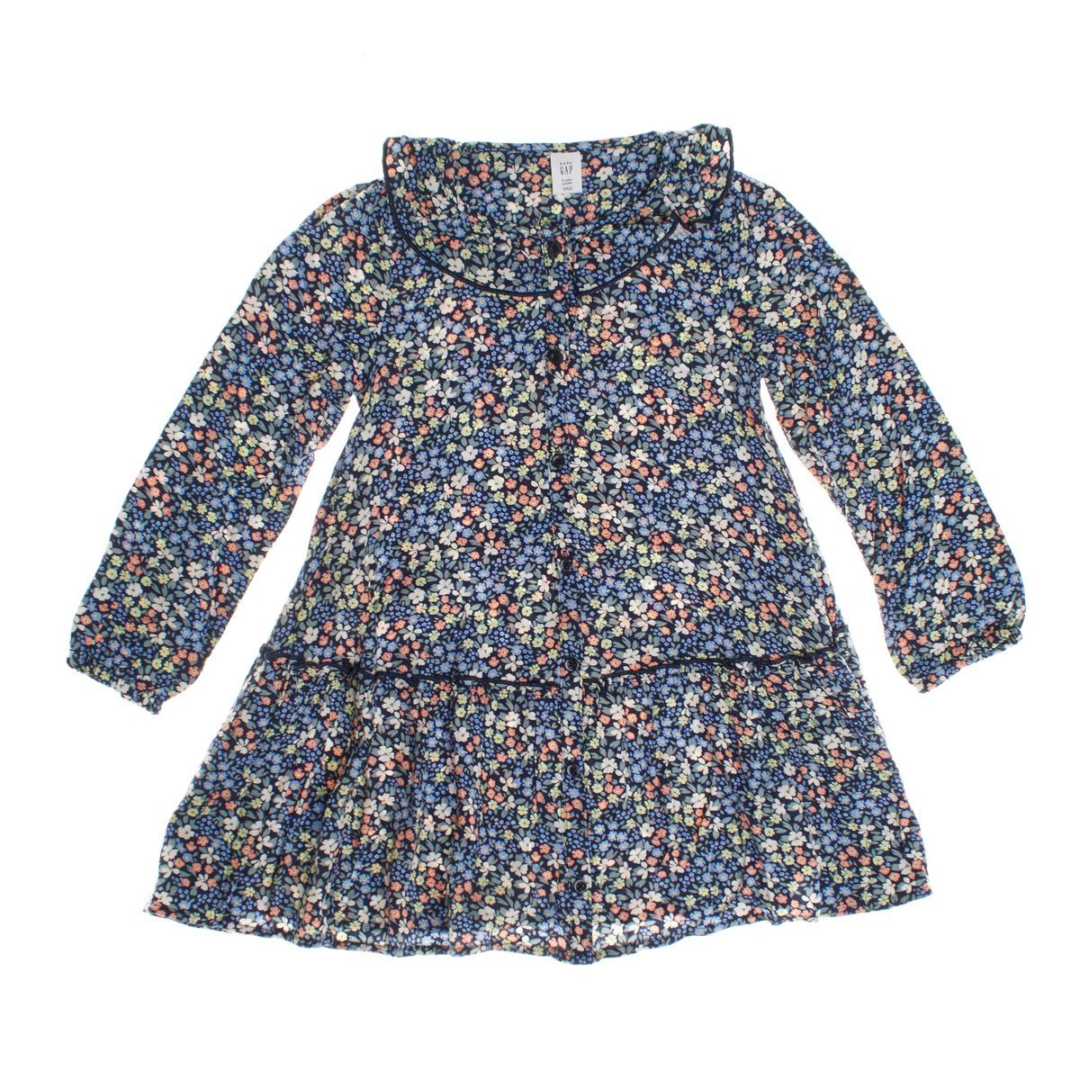 Geblümtes, gestuftes Langarmkleid