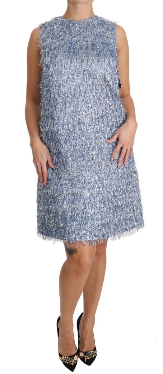 Dolce & Gabbana - Robe à volants à franges bleu clair pour femme