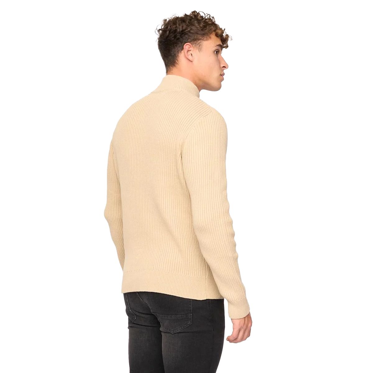 Gerippter Baumwollpullover mit Reißverschluss