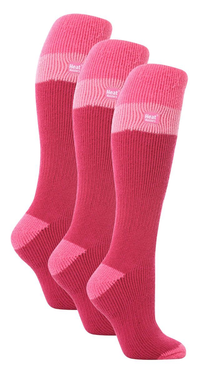 Heat Holders - 3er-Pack Ladies Thermal Knee High Ski Socks | WoMens Thick Winter 2.3 TOG Long Skiing Socks - Raspberry / Light Pink