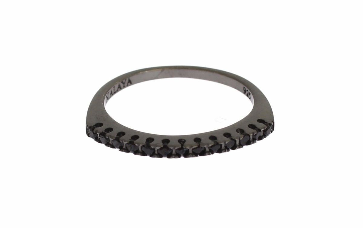 Nialaya Schwarzer CZ Rhodium 925 Silber Damenring