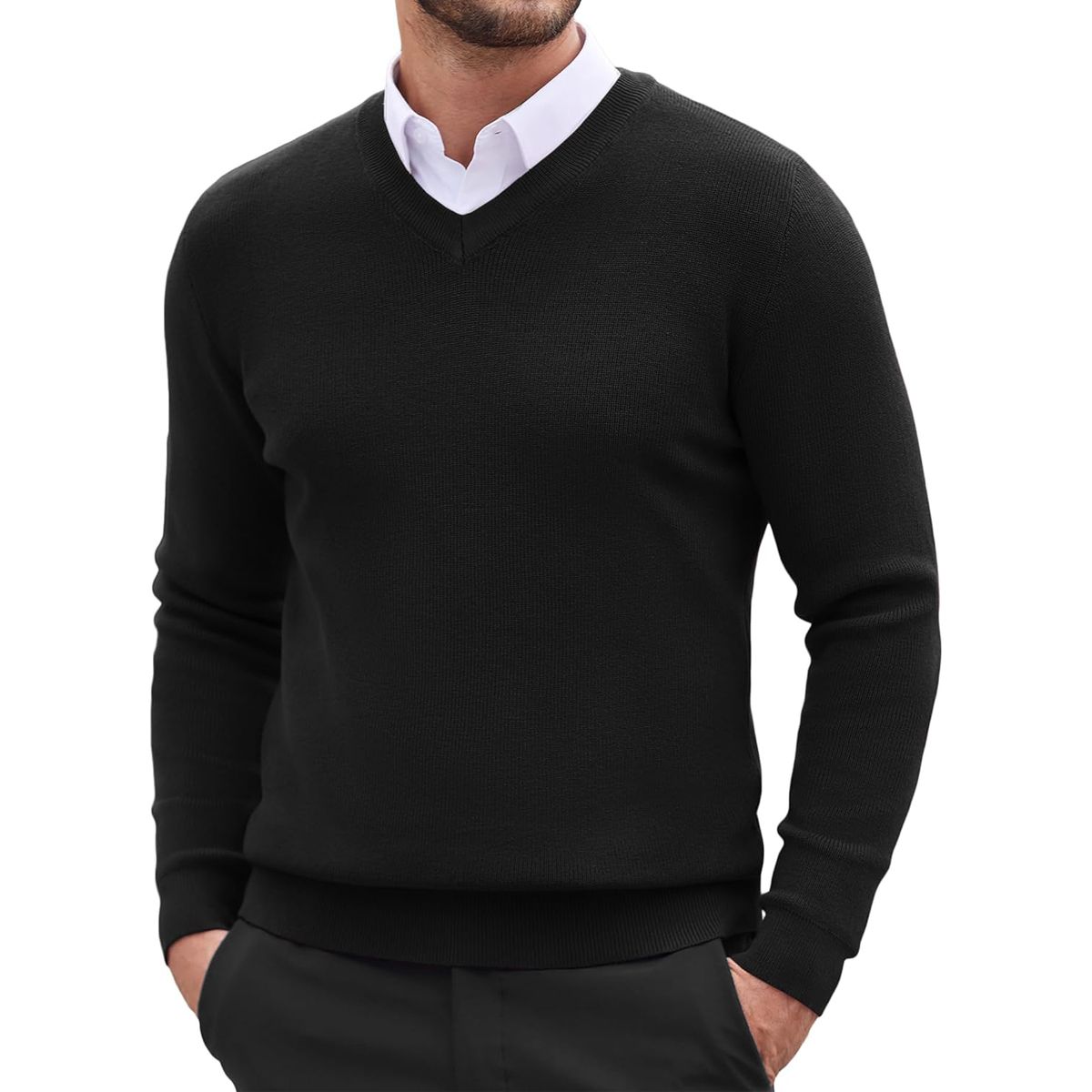 V-Ausschnitt Mock-Kragen Lagen-Pullover