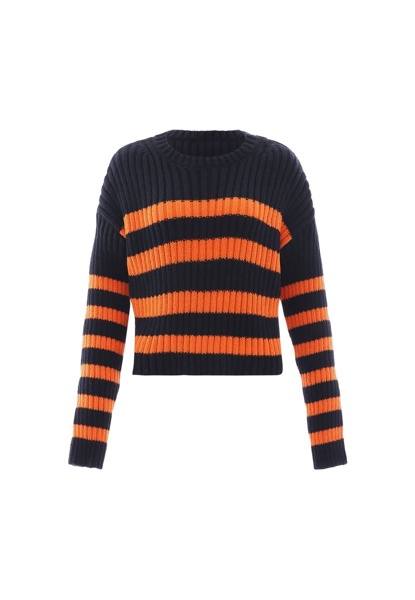 Mymo Strickpullover Damen schwarz/orange