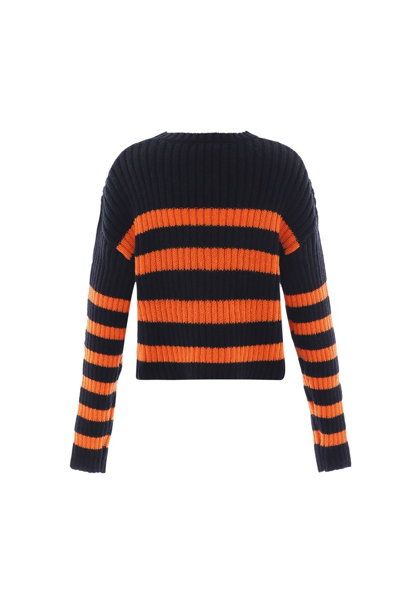Gerippter Gestreifter Crop-Pullover