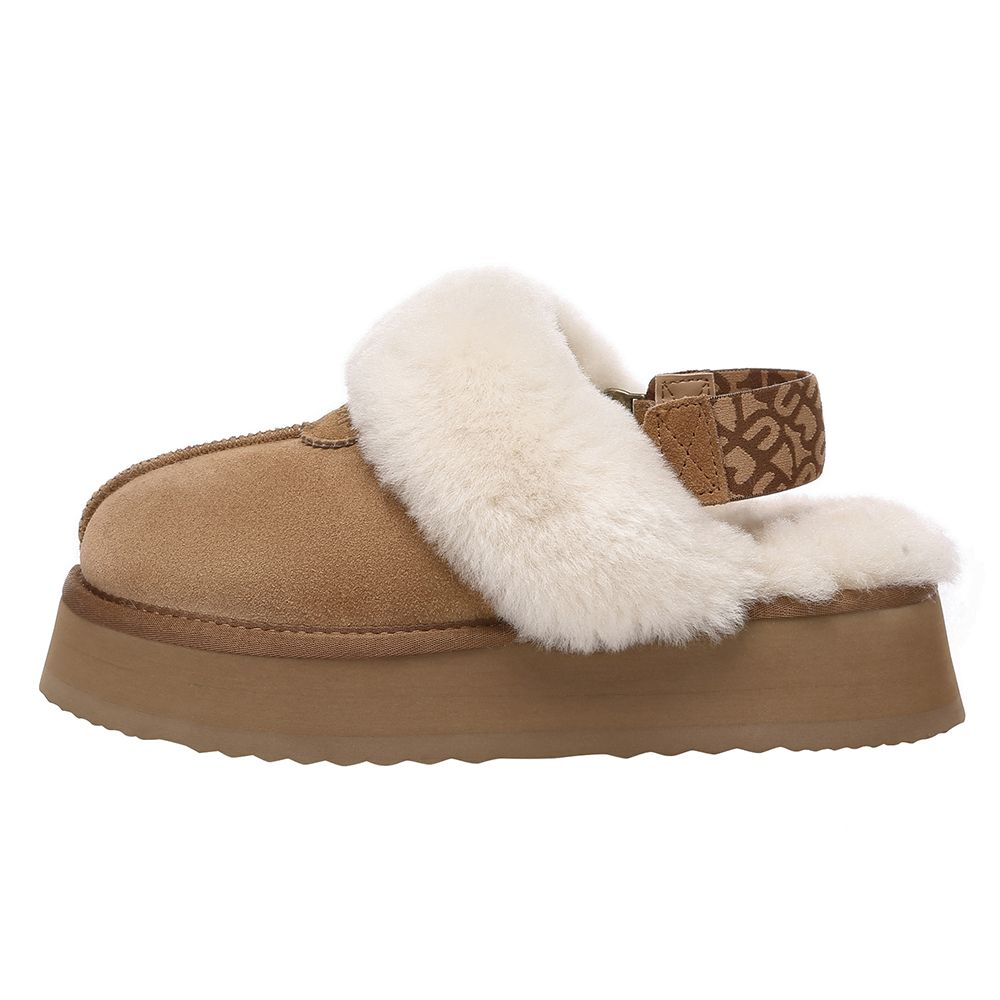 Plateau Clog mit Shearling-Futter und Riemen