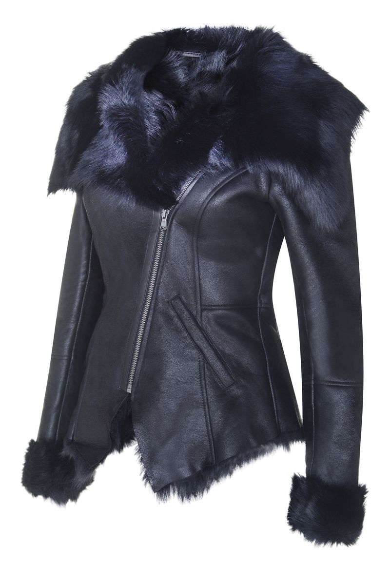 Luxuriöse Toscana Lammfell Bikerjacke
