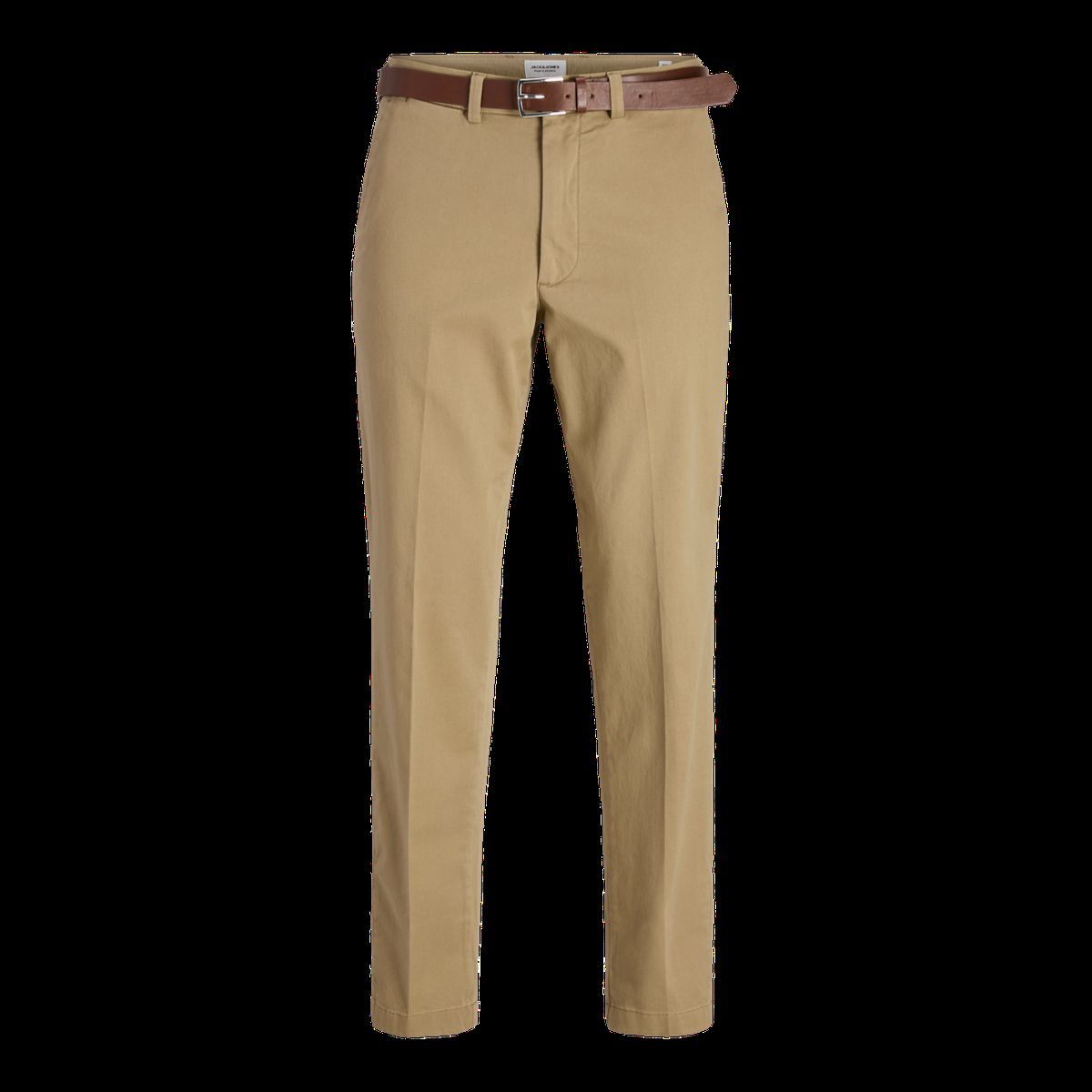 Beige Chinohose mit geradem Bein und Gürtel