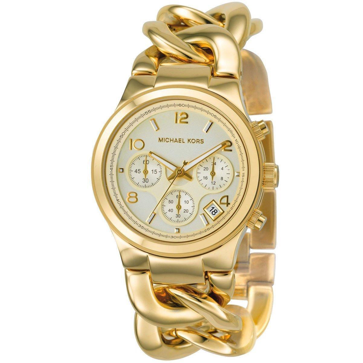 Goldfarbene Edelstahl-Gliederarmbanduhr