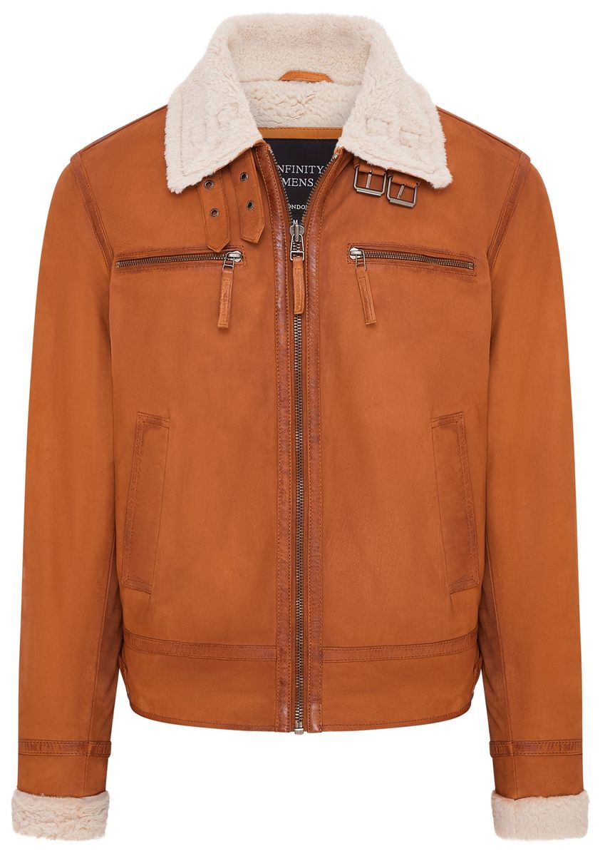 Wildleder Bomberjacke mit Shearling-Kragen
