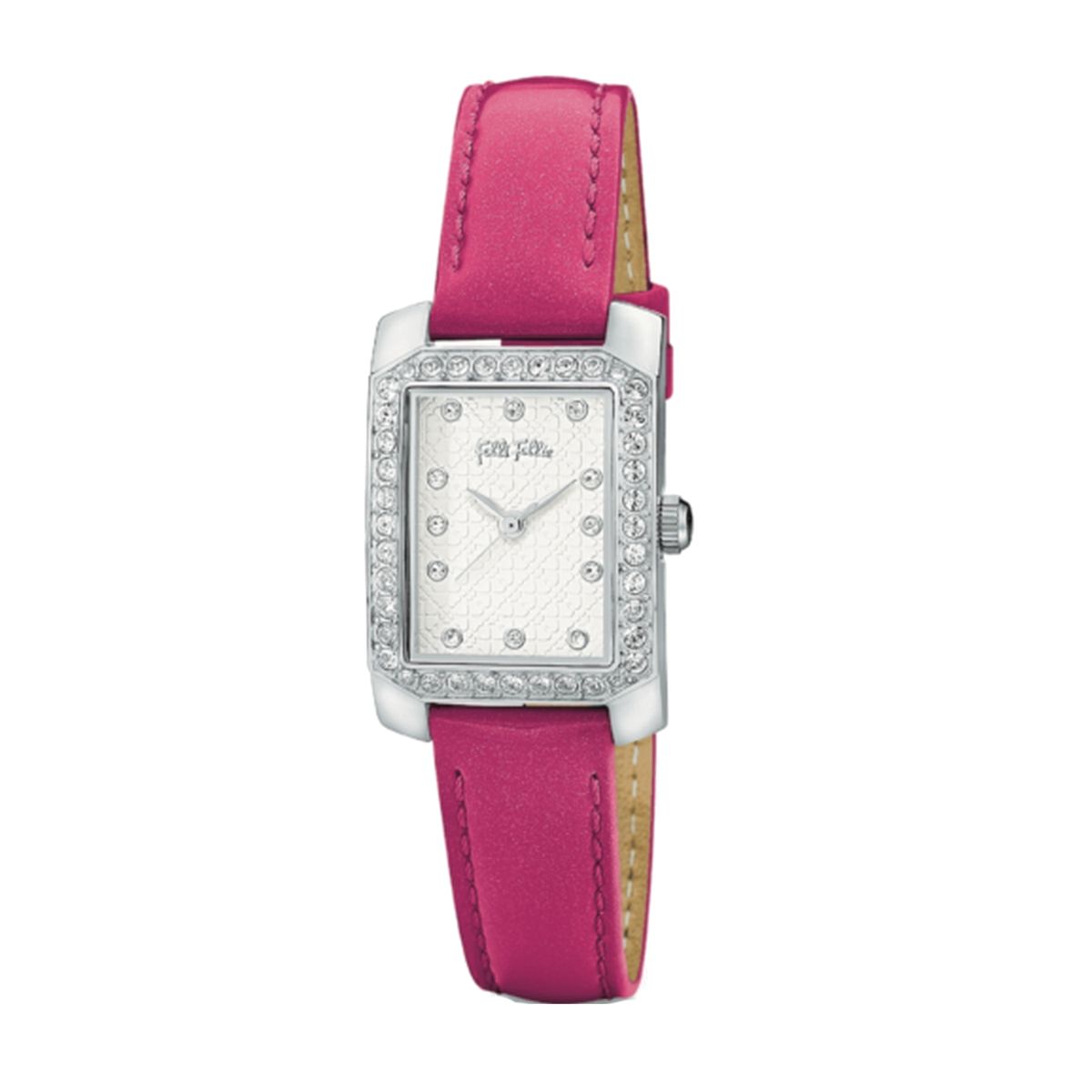 Rechteckige Damenuhr mit pinkem Armband