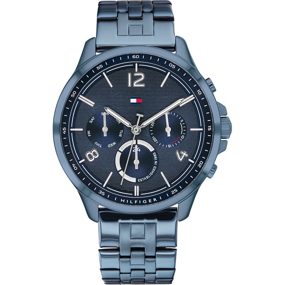 Blaue Edelstahl-Uhr mit mehreren Zifferblättern