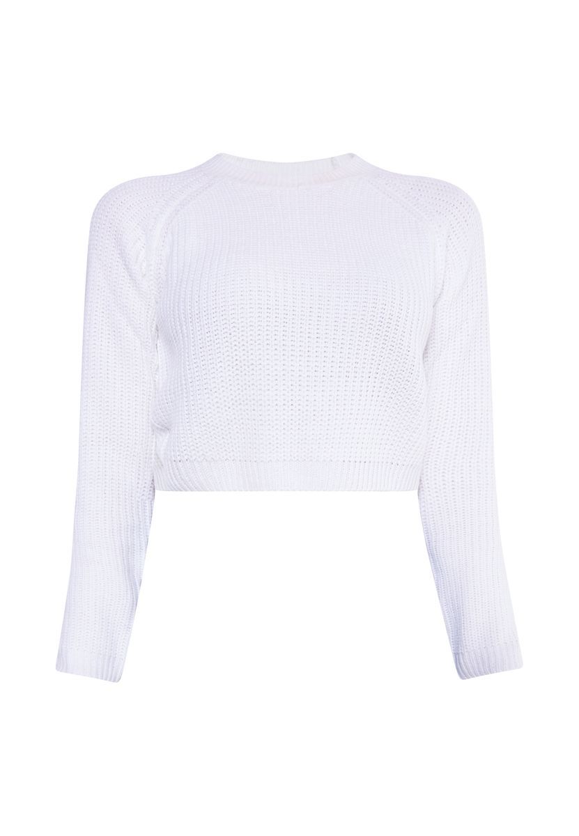Kurzer gerippter Strickpullover
