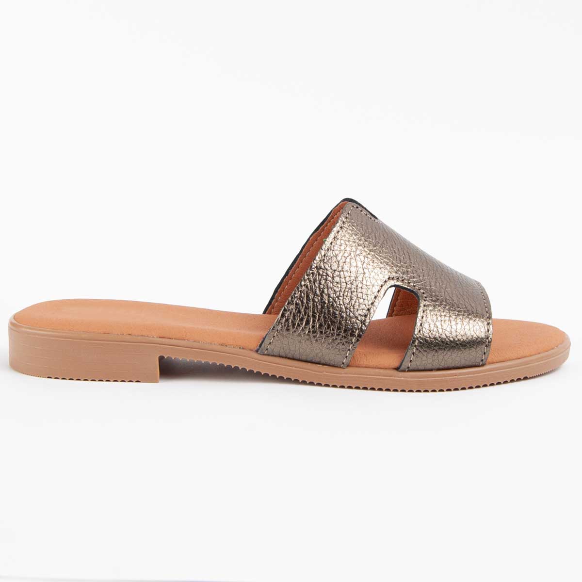 Metallic-Leder-Sandalen mit H-Riemen