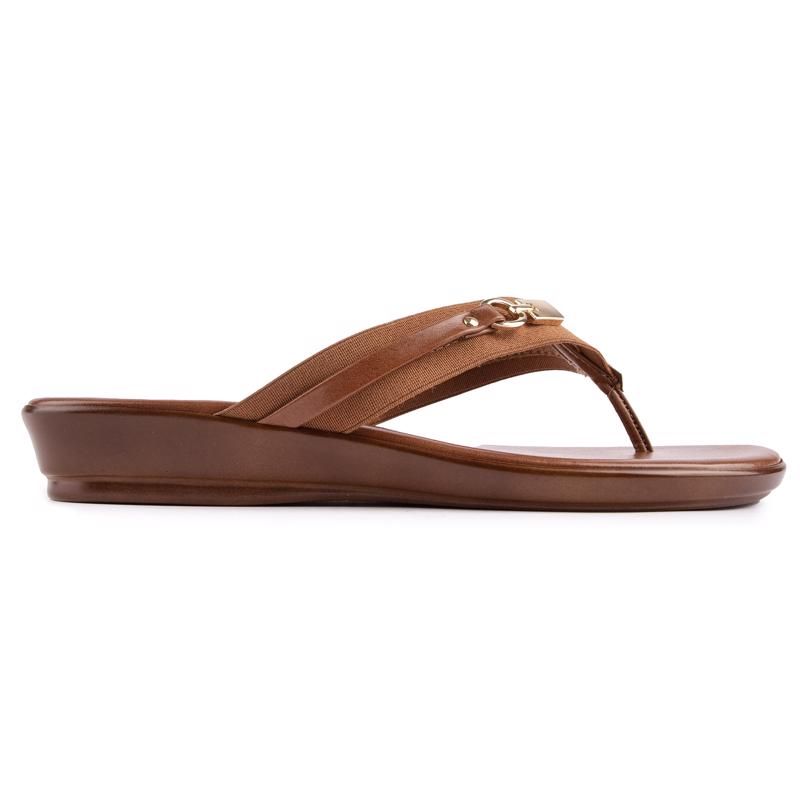 Braune Keil-Zehenstegsandalen mit Schnalle