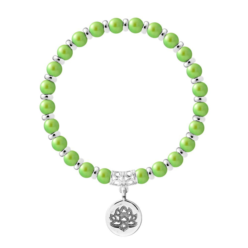 Lindgrünes Perlenarmband mit Lotus-Anhänger